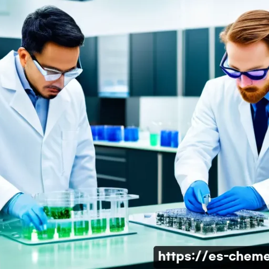 지속가능한 화학공정 및 친환경 기술 - A modern chemical laboratory focused on sustainable green catalysis, featuring scientists wearing pr...