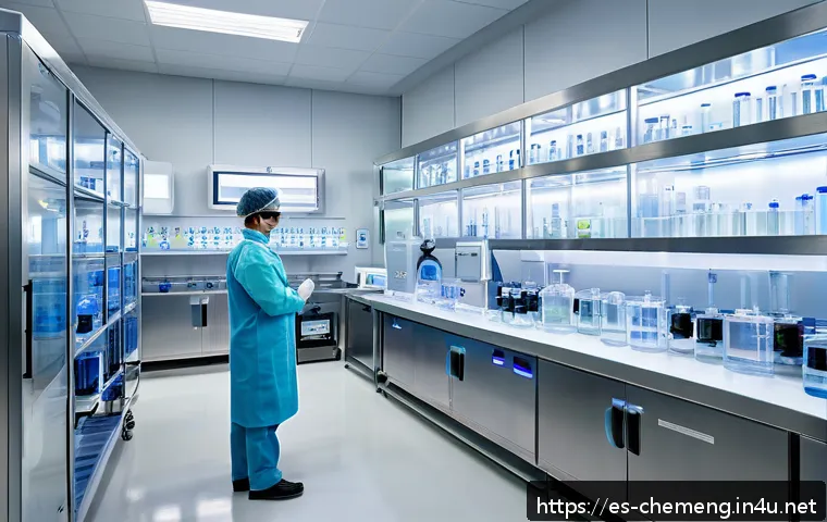 마이크로 반응기 기술 - A high-tech chemical laboratory focused on microreactor technology, showcasing a scientist in protec...
