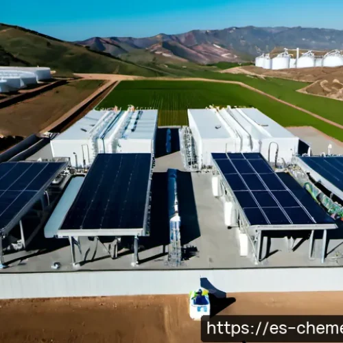 수소 에너지와 연료전지 - Photorealistic wide-angle view of a green hydrogen production facility in sunlit southern Spain, whi...