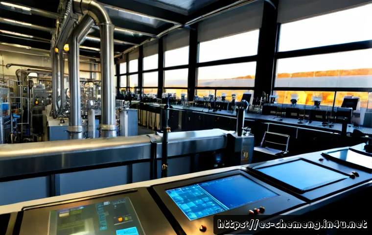 AI 기반 화학공정 최적화 - Photorealistic modern chemical processing plant control room in Spain, Hispanic chemical engineer mo...
